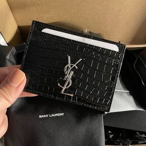 YSL CASSANDRE SAINT LAURENT CARD CASE IN CROCODILE EMBOSSED SHINY LEATHER